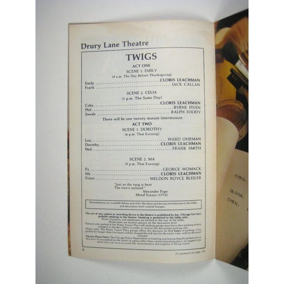 Twigs Stagebill Drury Lane Theatre George Furth Featuring Cloris Leachman 1981 - Picture 5 of 6